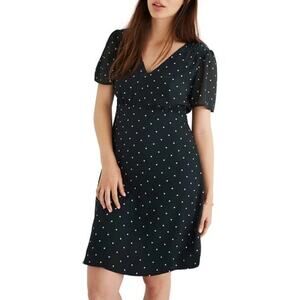 Madewell Smocked Polka Dot Dress Size 8 Smokey Spruce Green Knee Length NEW